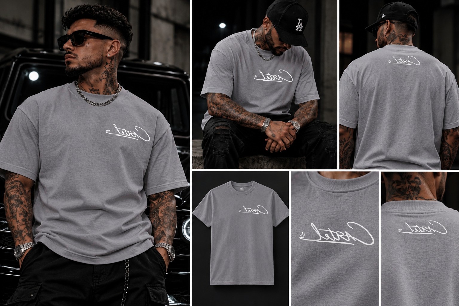 Signature Tee in Ash, original front and rear photography