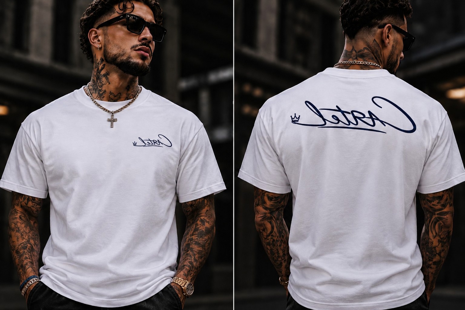 Signature Tee in White, original front and rear photography